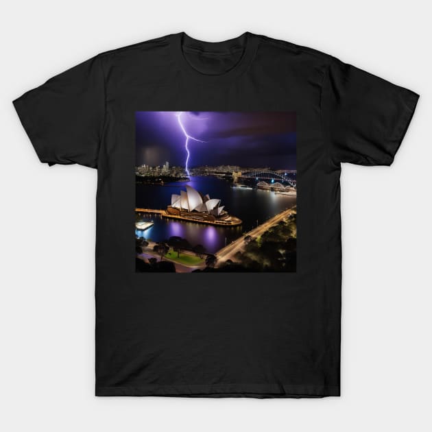 Iconic World Landmarks During A Thunderstorm: Opera House Sydney T-Shirt by Musical Art By Andrew